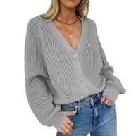Damen Strickjacke mit tiefem V-Ausschnitt und knöpfbarem Design WW