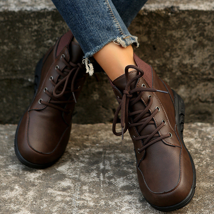 W&W Mode | Damen Schnürstiefel - robuste Stiefeletten mit elastischem Bund und rutschfester Sohle