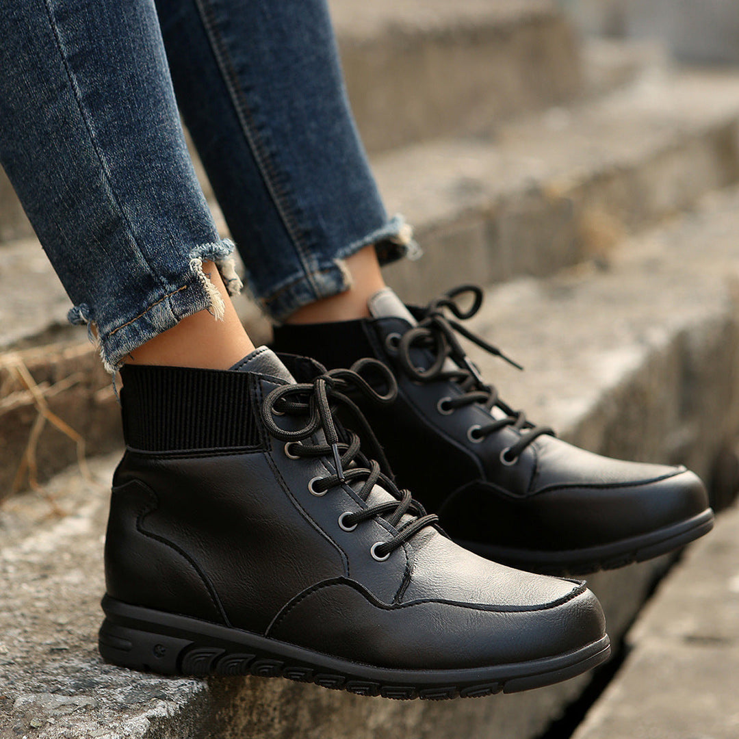 W&W Mode | Damen Schnürstiefel - robuste Stiefeletten mit elastischem Bund und rutschfester Sohle