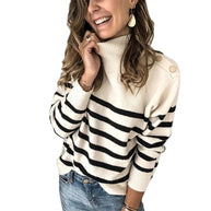 Damen Strickpullover mit stylish Streifenmuster und elegantem Stehkragen WW