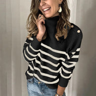 Damen Strickpullover mit stylish Streifenmuster und elegantem Stehkragen WW