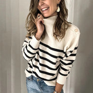 Damen Strickpullover mit stylish Streifenmuster und elegantem Stehkragen WW