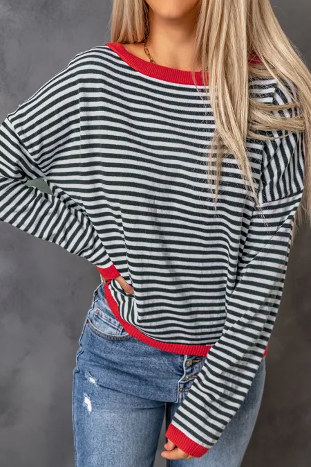 WW | Gestreiftes Rundhals-Tropfschulter-T-Shirt