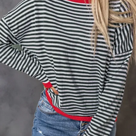 WW | Gestreiftes Rundhals-Tropfschulter-T-Shirt