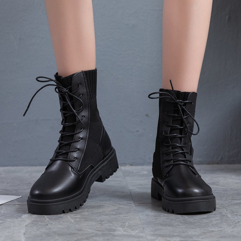 Damen Schnürstiefel mit elastischem Strickschaft und rutschfester Sohle WW