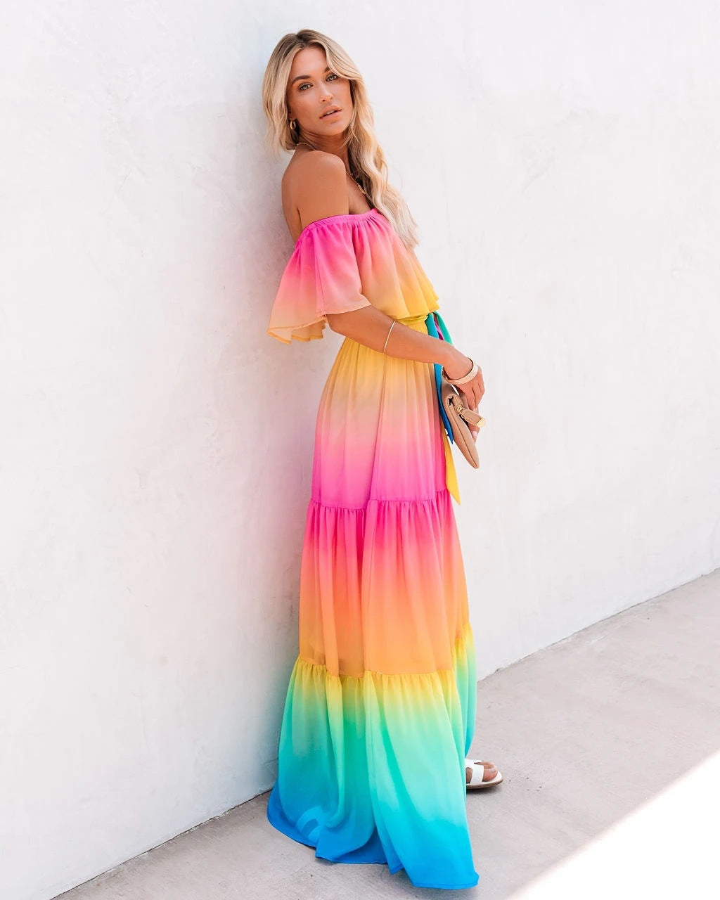 Damen Maxikleid mit schulterfreiem Design von W&W Mode