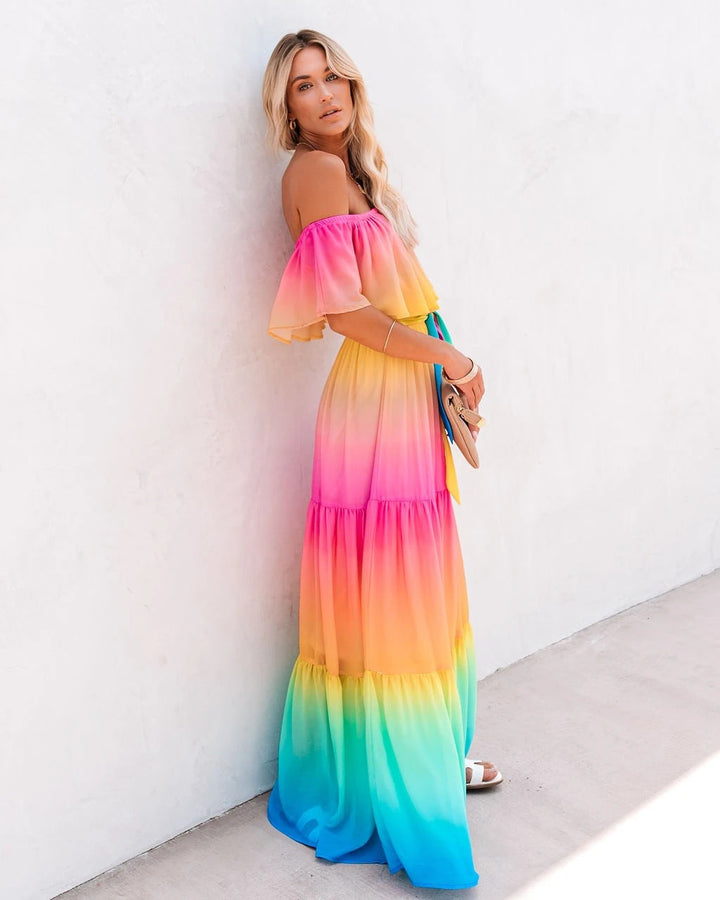 Damen Maxikleid mit schulterfreiem Design von W&W Mode