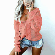 Damen Strickpullover mit tiefem V-Ausschnitt und lässigem Schnitt WW