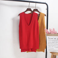 Damen Ärmelloses Stricktop mit V-Ausschnitt und Feinstrickstruktur WW