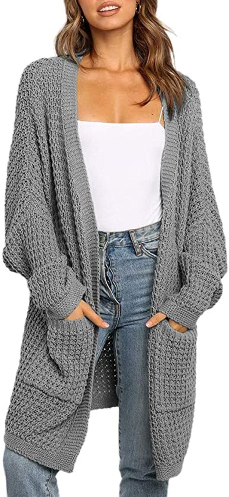 Damen Strickcardigan mit großzügigen Taschen und lockerer Passform WW
