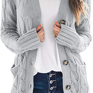 Damen Strickjacke mit grobem Zopfdesign und praktischen Taschen WW