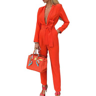 Damen Jumpsuit mit aufgeknöpftem V-Ausschnitt und tailliertem Design WW