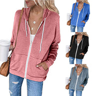 Damen lässiger Kapuzenpullover mit durchgehendem Reißverschluss und praktischen Taschen WW