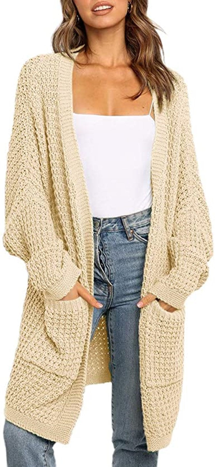 Damen Strickcardigan mit großzügigen Taschen und lockerer Passform WW