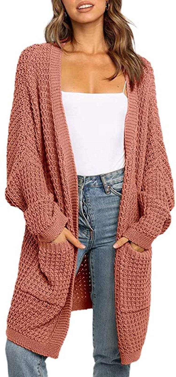 Damen Strickcardigan mit großzügigen Taschen und lockerer Passform WW