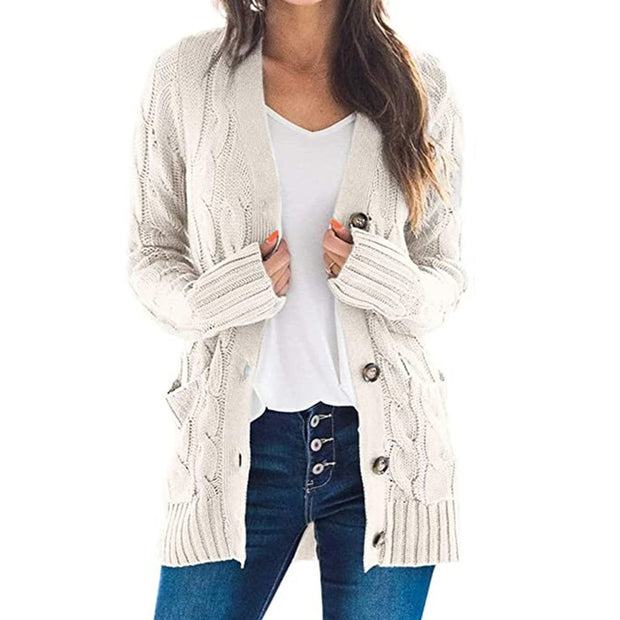Damen Strickjacke mit grobem Zopfdesign und praktischen Taschen WW