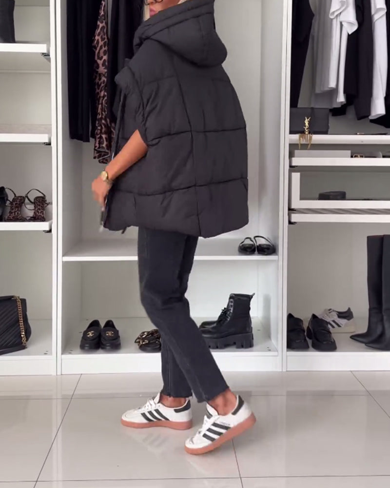 WW | Jacken mit Kapuze Einfarbig Reißverschluss und Kurzen Ärmeln