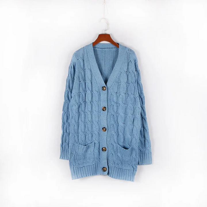 W&W Mode | Wollstrickjacke Damen Mit Zopfmuster Und Holzknöpfen, Lockere
