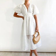 WW | Puffärmel Midi-Kleid