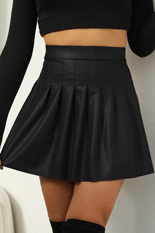 W&W Mode | Rosiedress Hohe Taille Kunstleder Falten Minirock