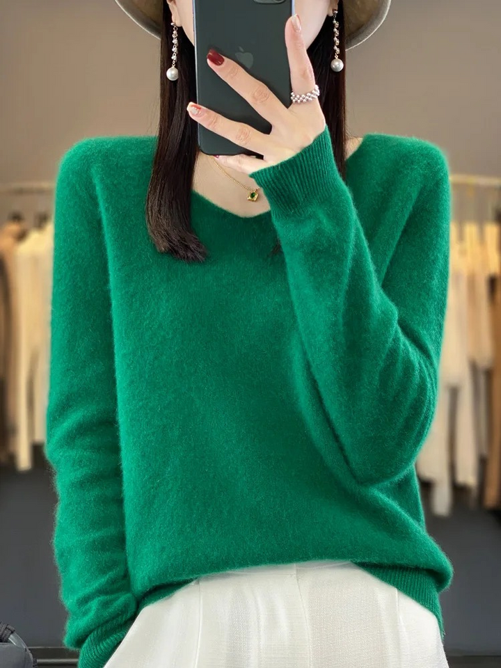 W&W Mode | Cashmere Pullover Damen Eleganter V-ausschnitt, Weich & Komfortabel