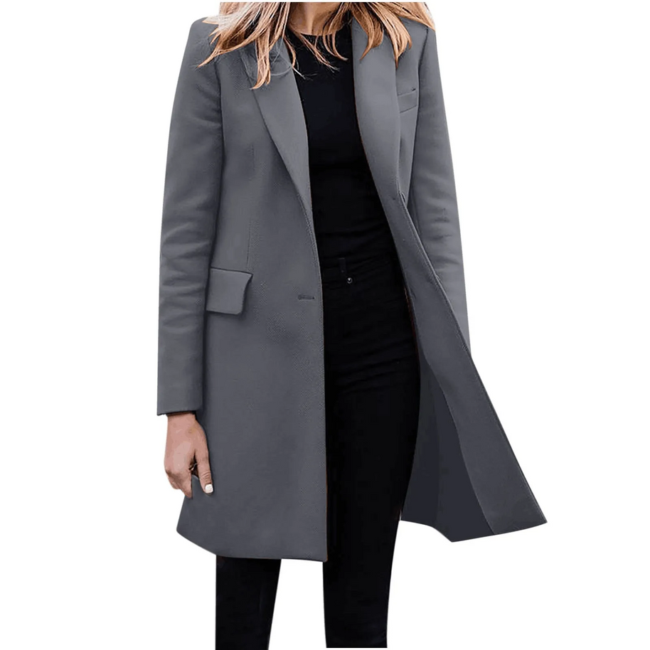WW | Damen Slim Fit Mantel Jacke, Ein Knopf Wolle Mix Lange Jacke