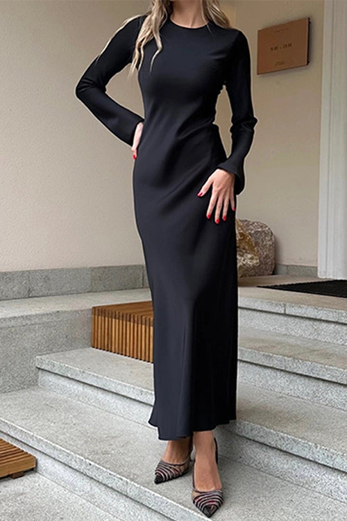 W&W Mode | Rosiedress Rundhals Lange Ärmel Satin Maxi Partykleid
