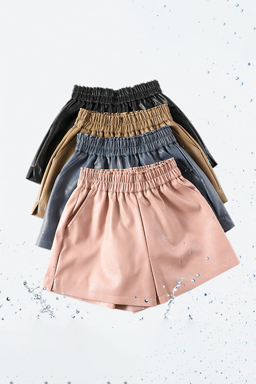 Wolff | Rosiedress Elastischer Taillenbund Mit Taschen Faux-Leder Shorts