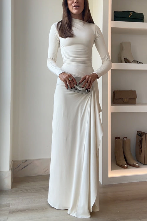WW | Lange Ärmel Drapiertes Schlitz Maxi Party Kleid