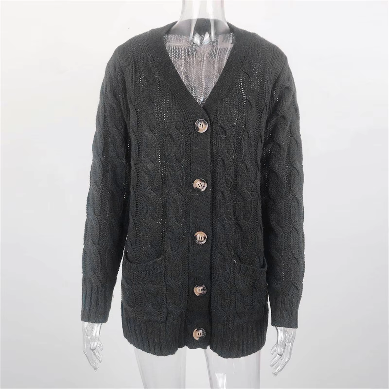 WW | Stylische Lange Strickjacke Für Damen Mit Knopfleiste