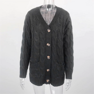 WW | Stylische Lange Strickjacke Für Damen Mit Knopfleiste