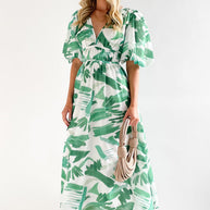WW | Real Love Print Puffärmel Maxi Kleid