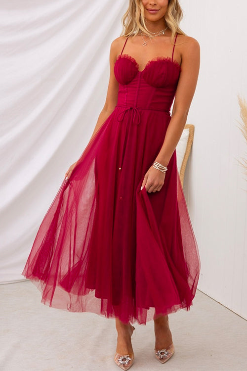 WW | Rosiedress Offene Rücken Taillierte Swing Maxi Cami Tüll Kleid