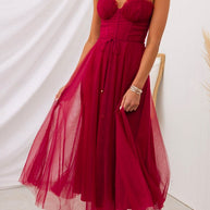 WW | Rosiedress Offene Rücken Taillierte Swing Maxi Cami Tüll Kleid