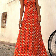 WW | Scoop Neck Rückenfreies Geometrisches Print Maxi Cami Kleid