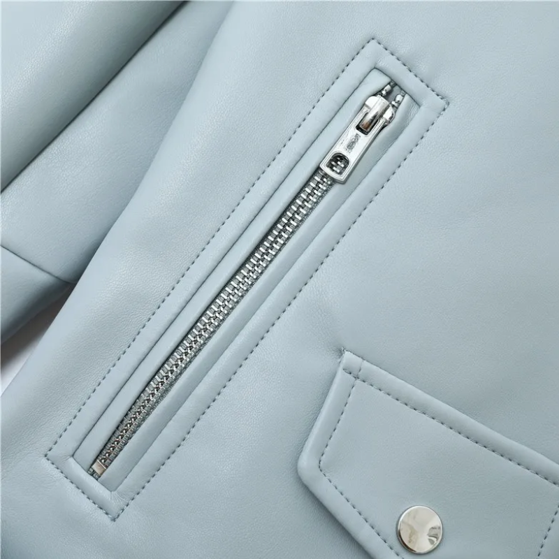 WW | Damen-Biker-Lederjacke mit Reißverschlüssen und Gürtel