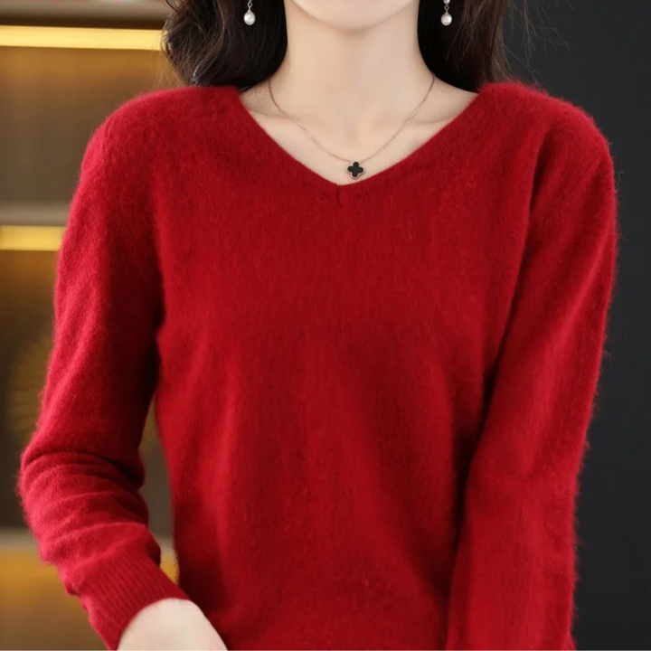 W&W Mode | Cashmere Pullover Damen V-ausschnitt Leichter und Weicher Strickpullover