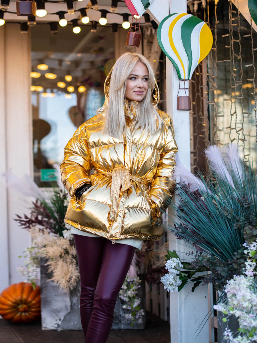 WW | Cooler Glänzender Kapuzen Pufferjacke