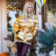 WW | Cooler Glänzender Kapuzen Pufferjacke