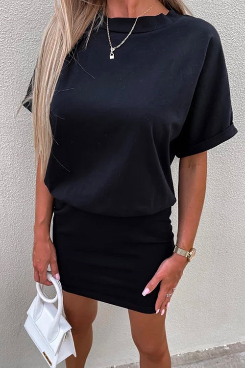 W&W Mode | Rosiedress Rundhals Kurzarm Tailliertes Uni Mini Kleid
