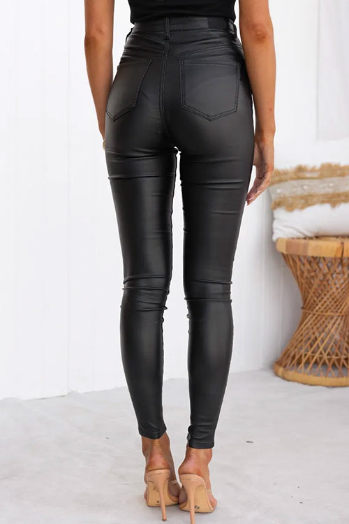 WW | Hohe Taille Faux Leder Dehnbare Slim Fit Hosen