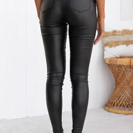 WW | Hohe Taille Faux Leder Dehnbare Slim Fit Hosen