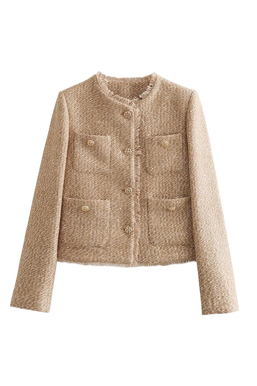 W&W Mode | Rosiedress Button Up Frayed Hem Kurze Tweedjacke