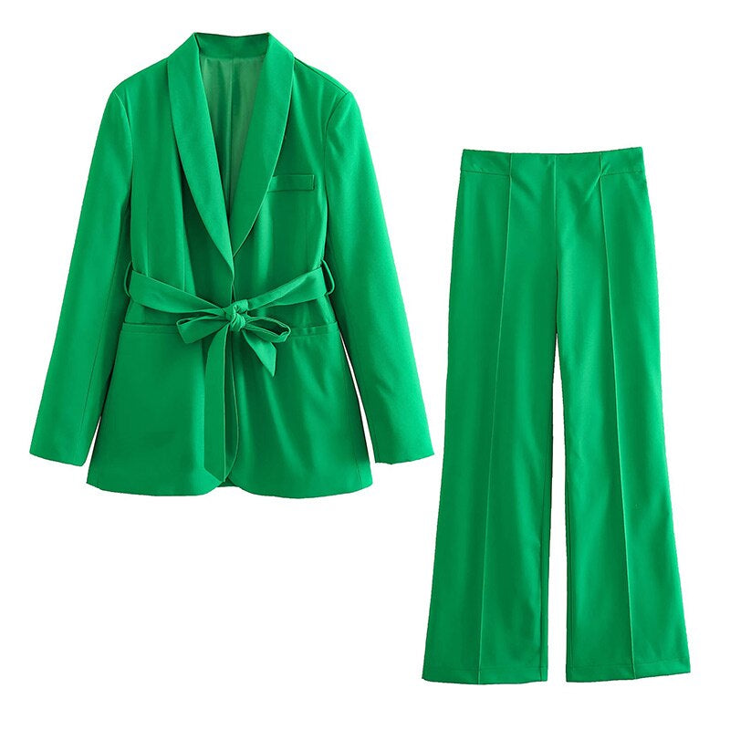 W&W Mode 2-teiliger Damenanzug | Eleganter Blazer mit Gürtel und passender Hose