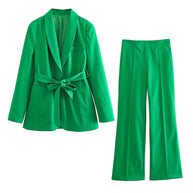 WW 2-teiliger Damenanzug | Eleganter Blazer mit Gürtel und passender Hose