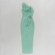 Asymmetrisches, figurbetontes Maxikleid mit hohem Schlitz | Grün