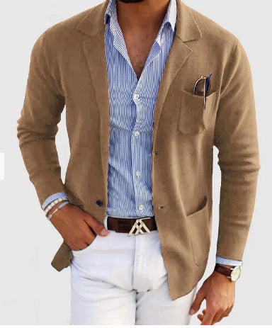 WW | Herren Strickjacke Mit Lässigen Knöpfen, Taschen Und Reverskragen, Einfarbig, Langärmelig