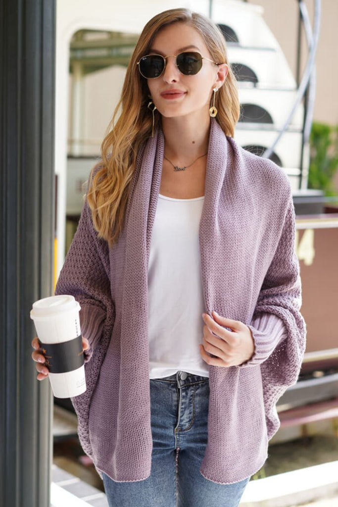 WW | Double Take Dolman-Ärmel Offene Front Rippensaum Langarm Cardigan