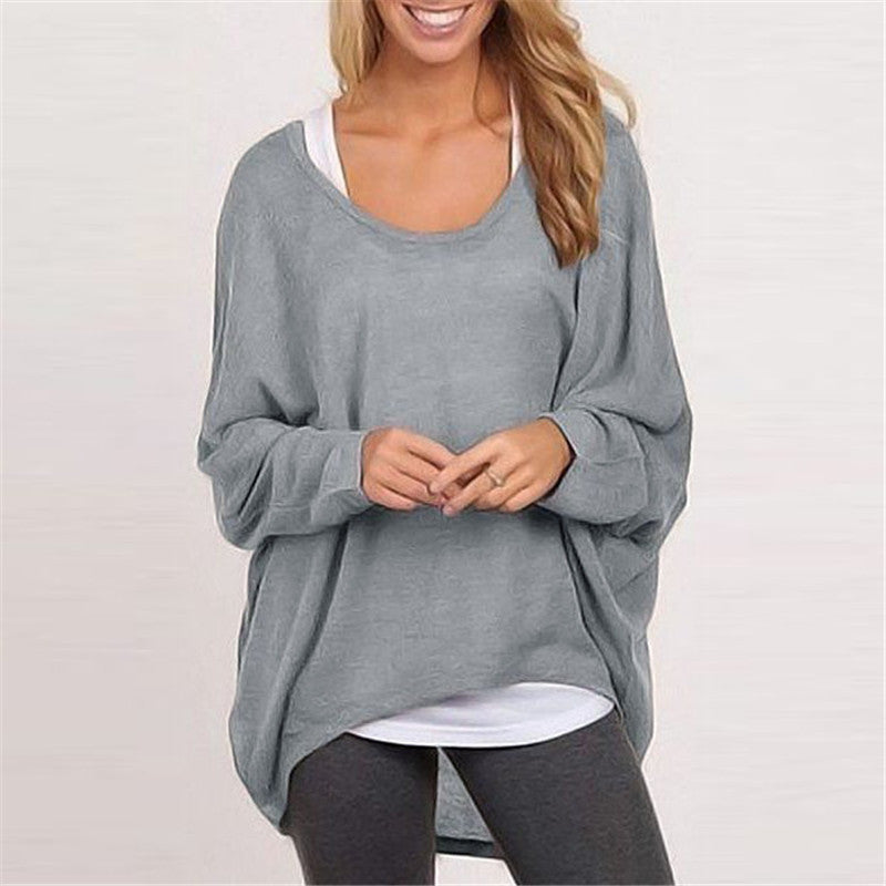 Damen lässiger Oversized Pullover mit weit geschnittenen Ärmeln und lässigem Fall WW