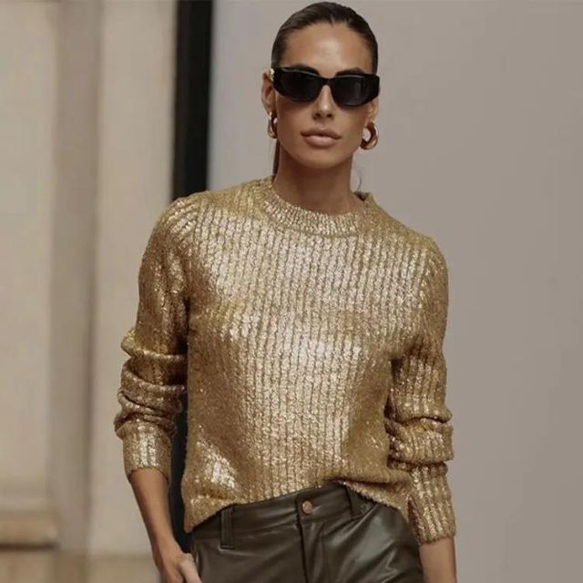 WW | Metallischer Strickpullover mit texturiertem Finish